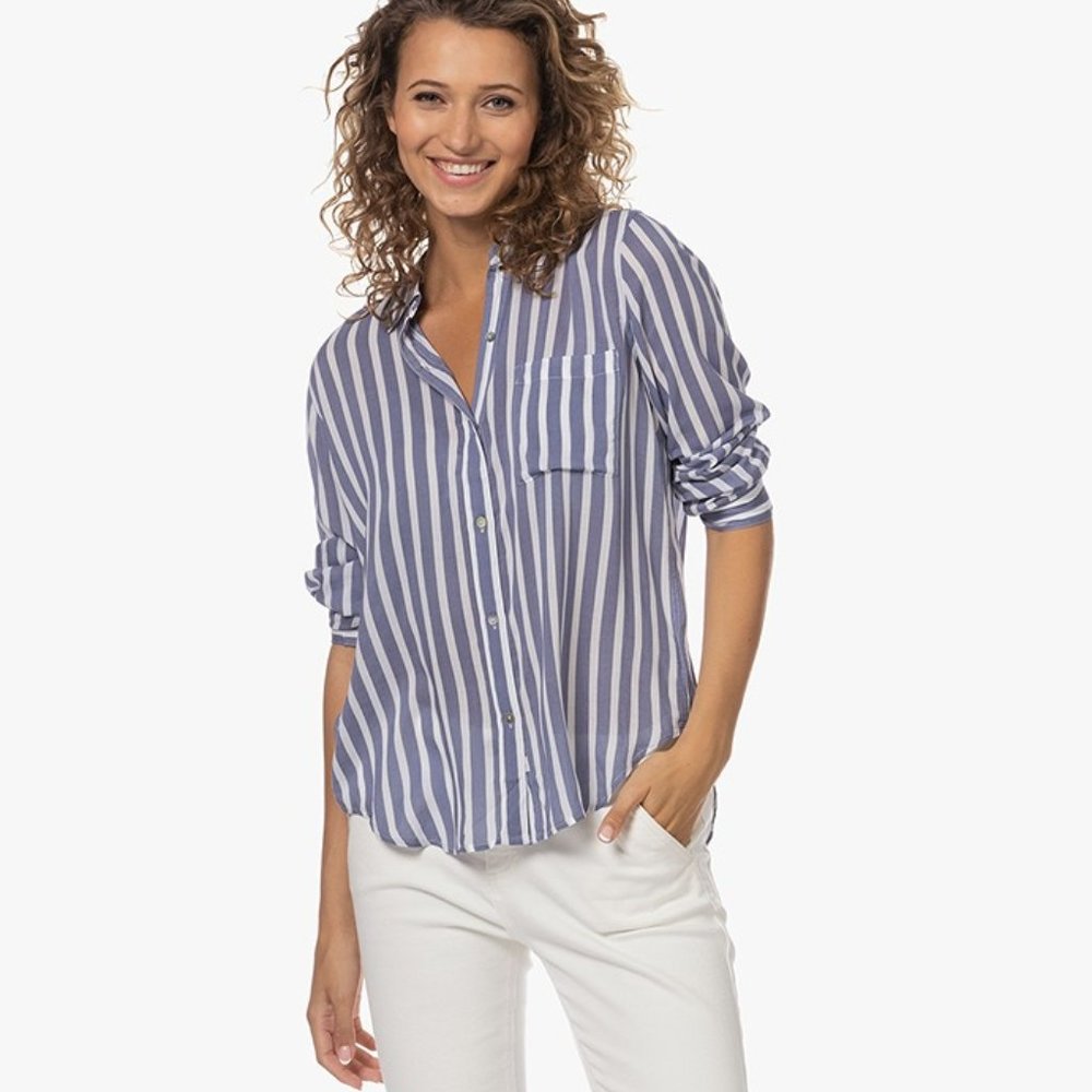 Rails, Size L, Blue and White Striped Rayon Top